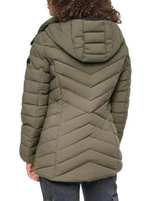 DKNY Missy Chevron Quilted Bib-Front Puffer Jacket Loden L