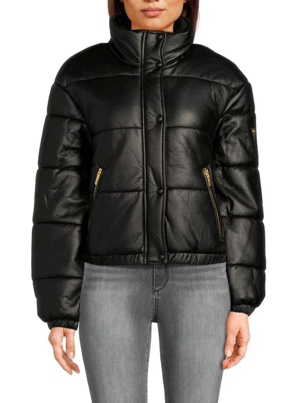 Guess Faux Leather Puffer Jacket Black L