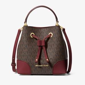 Michael Kors Mercer Small Logo Bucket Bag Burgundy