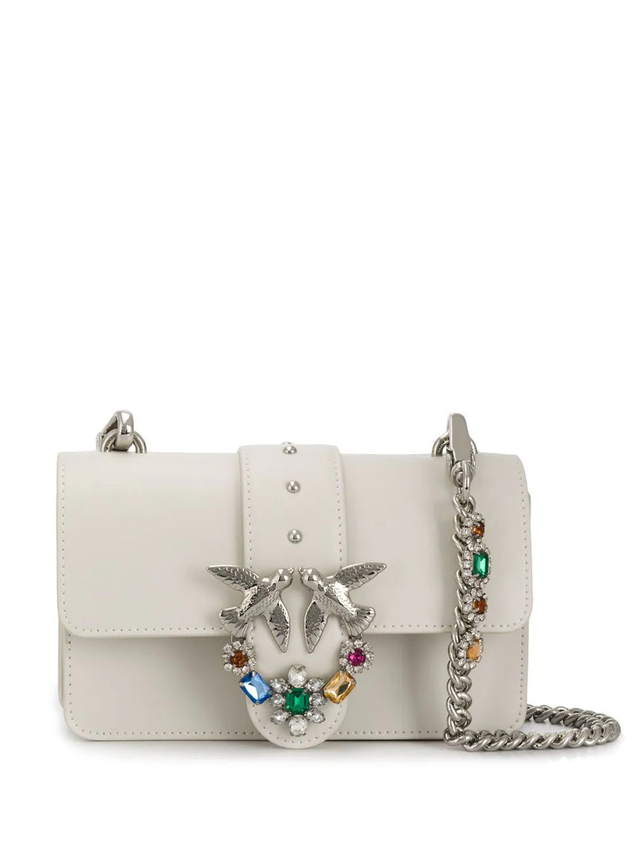 Pinko Love Stone-embellished Crossbody Bag In White