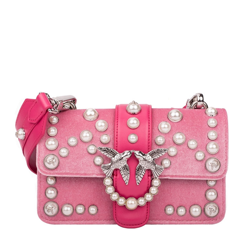 Mini Love Velvet Pearls Shoulder Bag In Pink