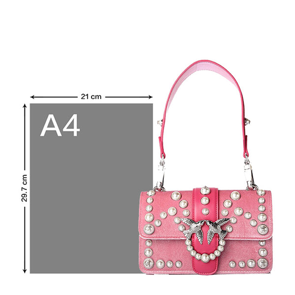 Mini Love Velvet Pearls Shoulder Bag In Pink