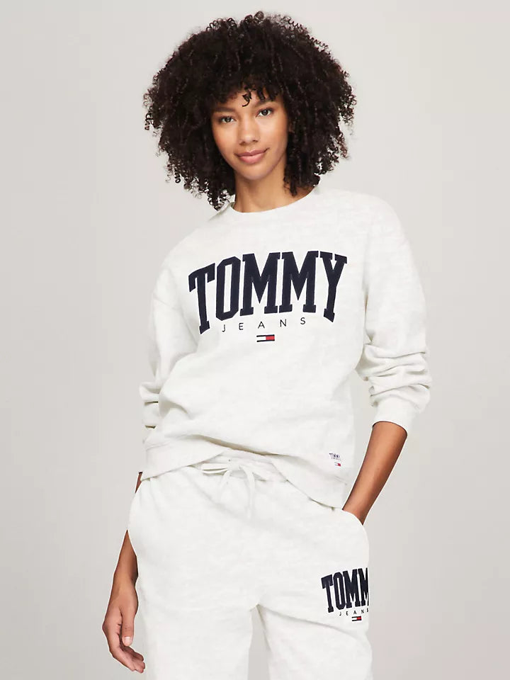 Tommy Hilfiger Embroidered TJ Varsity Logo Sweatshirt White L