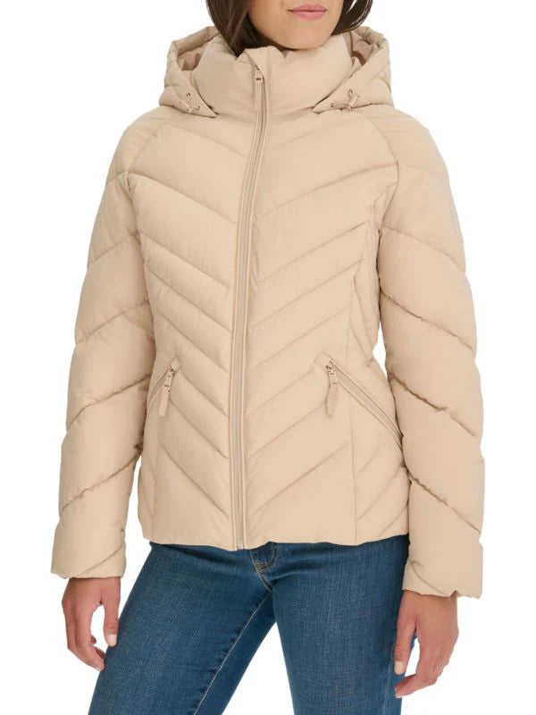 Tommy Hilfiger Hooded Zip Up Puffer Jacket Beige L