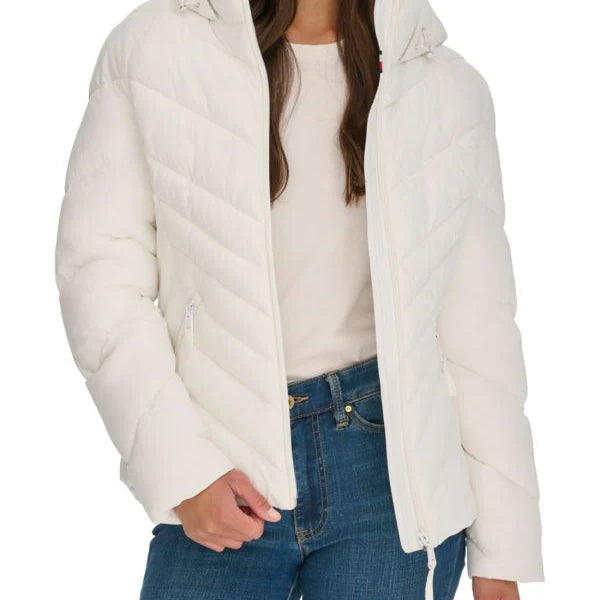 Tommy Hilfiger Hooded Zip Up Puffer Jacket White L