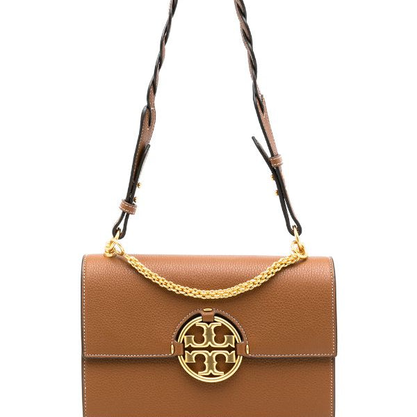 logo-plaque leather shoulder bag