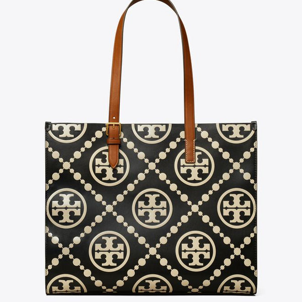 T MONOGRAM CONTRAST EMBOSSED TOTE