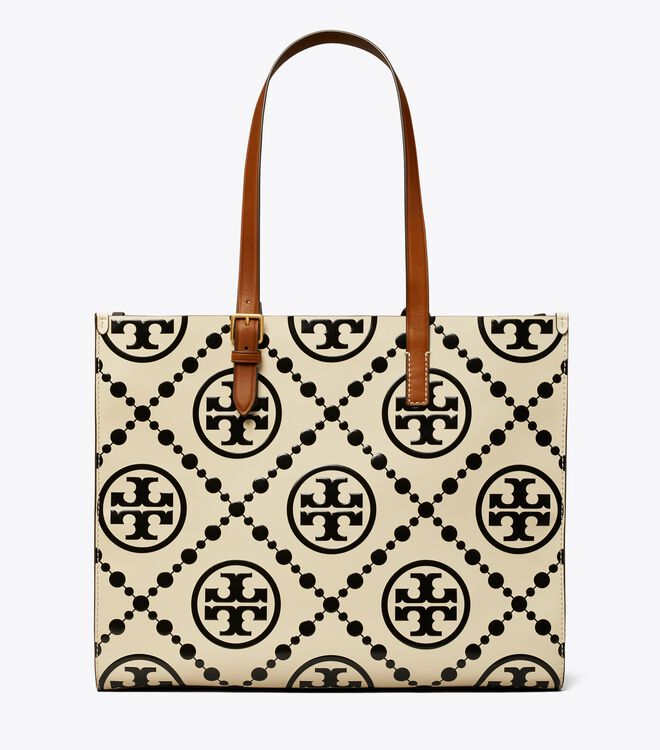 T MONOGRAM CONTRAST EMBOSSED TOTE