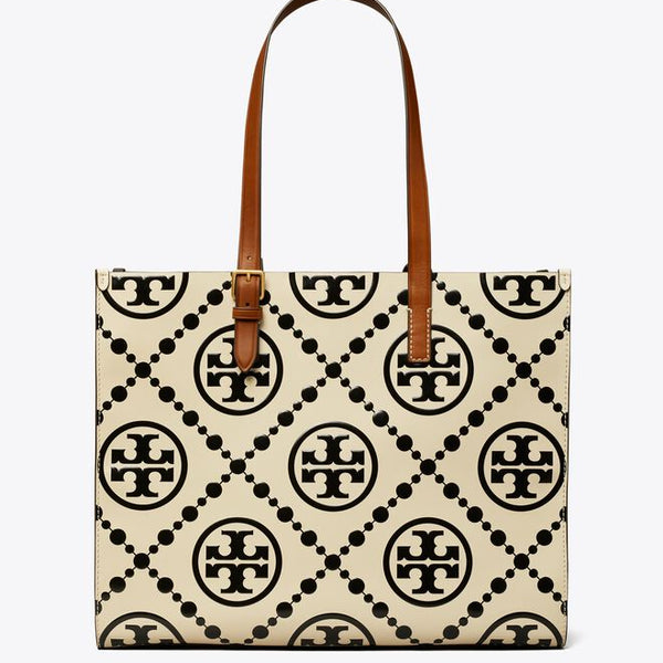 T MONOGRAM CONTRAST EMBOSSED TOTE