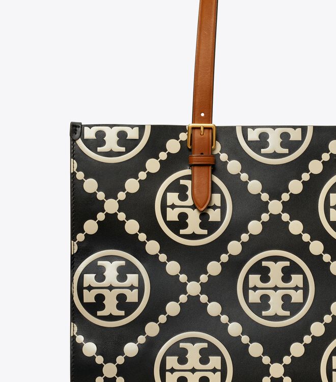 T MONOGRAM CONTRAST EMBOSSED TOTE