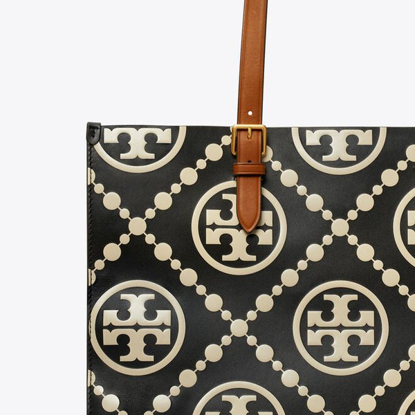 T MONOGRAM CONTRAST EMBOSSED TOTE