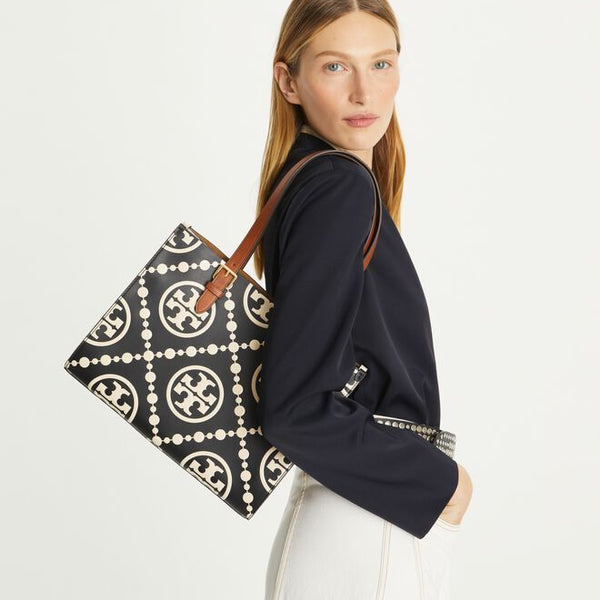 SMALL T MONOGRAM CONTRAST EMBOSSED TOTE