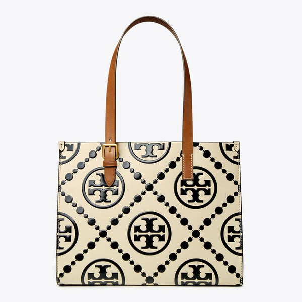 SMALL T MONOGRAM CONTRAST EMBOSSED TOTE