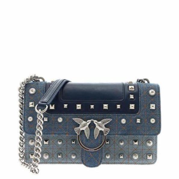 Pinko Love Jeans Mini Bag In Denim Leather Blue