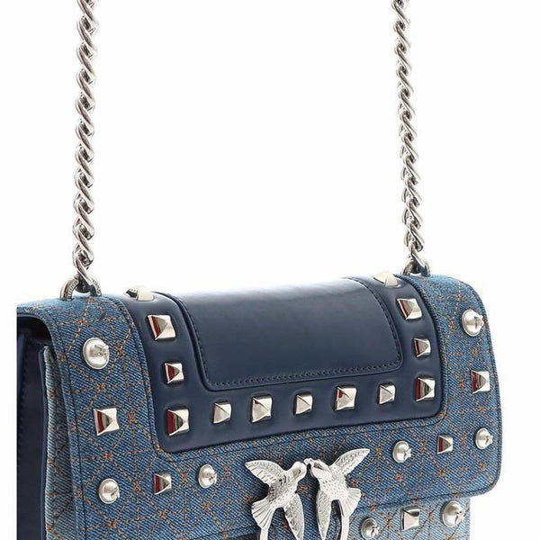 Pinko Love Jeans Bag In Denim Leather Blue